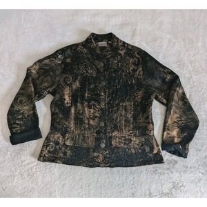 Chico's Black & Gold Blazer Button Up Embroidered Womens Sz 1 (US M) Art to Wear